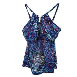 Trimshaper Swimdress Womens 16W Blue Paisley Tummy Control One Piece Plus
